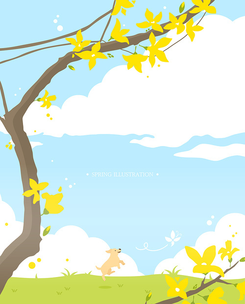 Warm spring landscape illustration 07