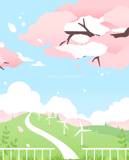 Warm spring landscape illustration 08