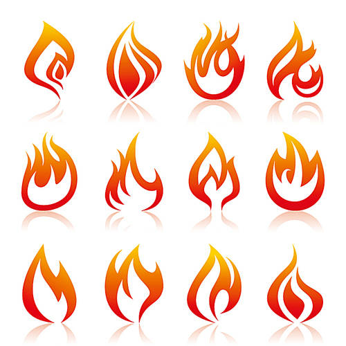 Set of icons of fire. A vector illustration