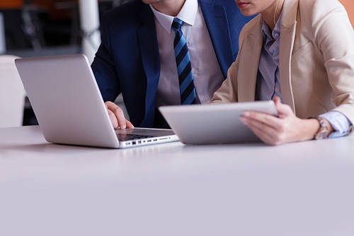 young business people group have meeting and working in modern bright office indoor