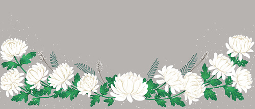 White Chrysanthemum Bouquet Frame Memorial Object Illustration