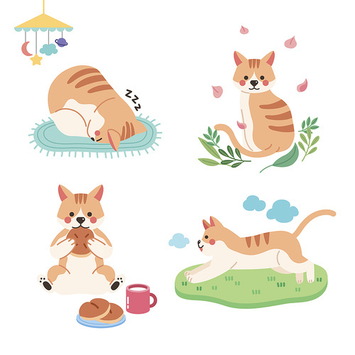 Cat various actions daily vector illustration