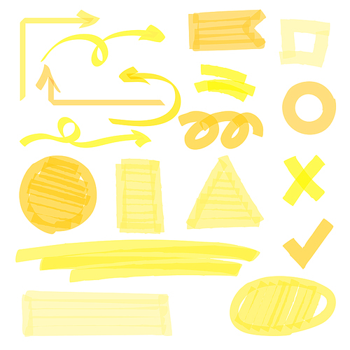 Highlight colorful marker stroke frame and checkmark symbol vector illustration set of different shapes arrow shapes