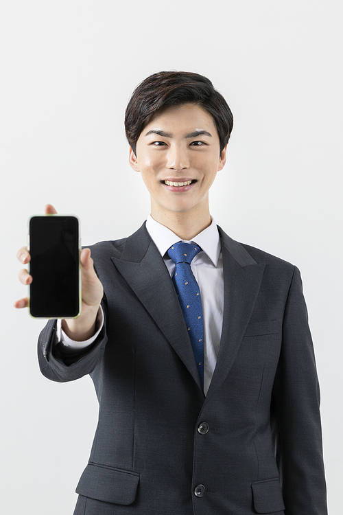 Smart office worker - office worker showing smartphone