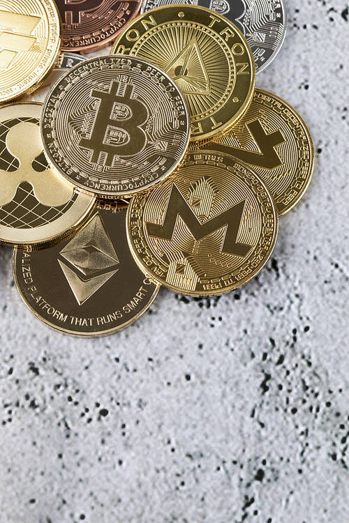 Bitcoin - various electronic currencies lying on the floor