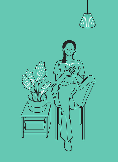 A woman relaxing while reading at home vector illustration