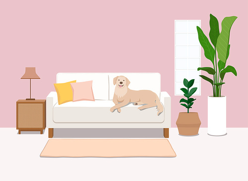 Vector illustration of a dog resting comfortably on the sofa