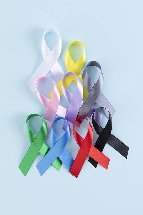 Ribbon - Image of various colored ribbons on a sky blue background