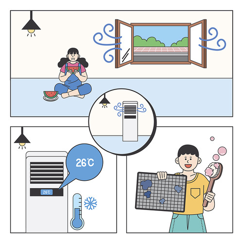 Summer air conditioning disease prevention and air conditioning management tips vector image