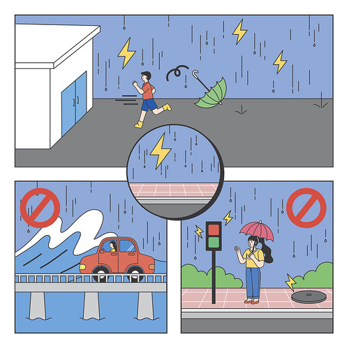 Summer rainy season lightning strike tips and safety tips vector image