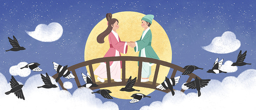 Tanabata illustration that descends from the fairy tale of the cowherd and the weaver girl
