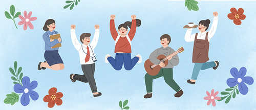 Scene illustration of young people cheering and rejoicing