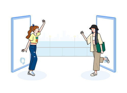 Scene vector image illustration of meeting online friends who cannot meet offline