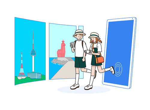 A scene of lovers experiencing indirect travel online vector image illustration