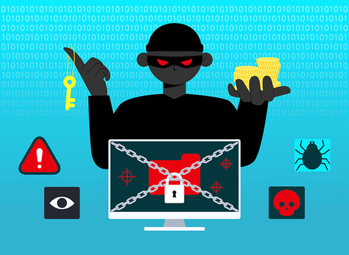 Hacker's ransomware attack, malware, spyware, worm