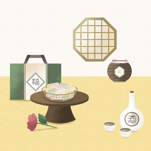 Traditional object and holiday gift set series image illustration