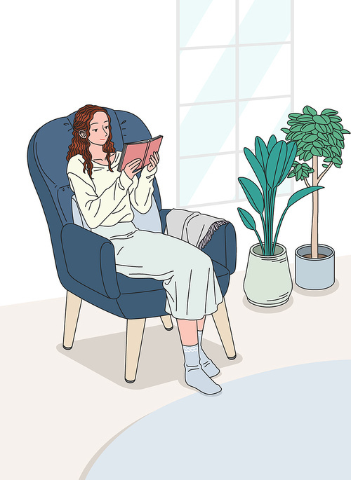 A woman sitting on a sofa and relaxing comfortably vector image illustration