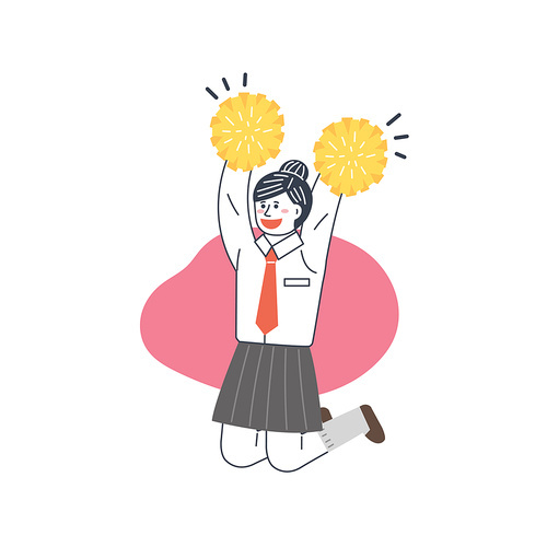Female student cheering with flower stamens vector image illustration