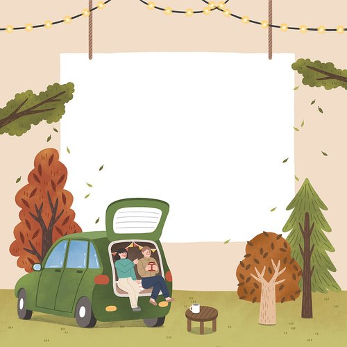 Image illustration of lovers relaxing and having a happy time at the camping site in autumn