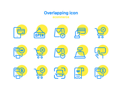 Blue line yellow circle background internet shopping icon vector image illustration