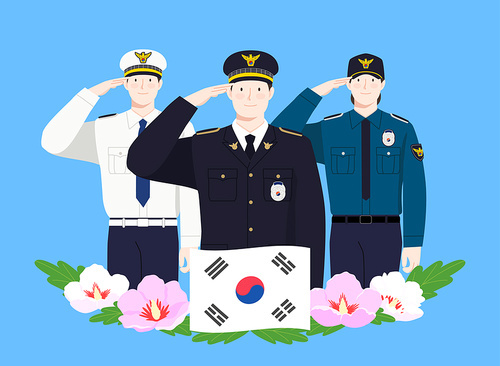 Vector image illustration of a male and female police officer saluting