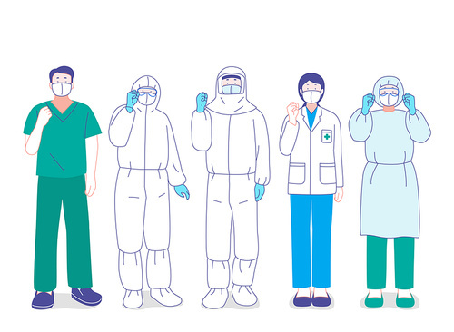 Vector image illustration of hand gestures of medical staff shouting fighting together