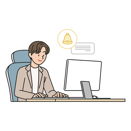Vector image illustration of working while checking the contents of emails or messengers as notifications