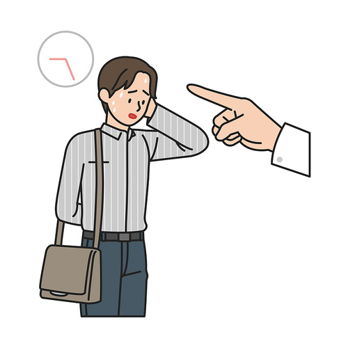 Vector image illustration of a person who is late and is scolded by his boss