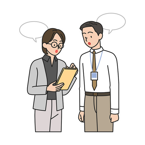 Vector image illustration of a boss telling a new employee about work