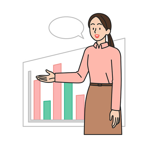 A person introducing a graph while looking at the chart vector image illustration