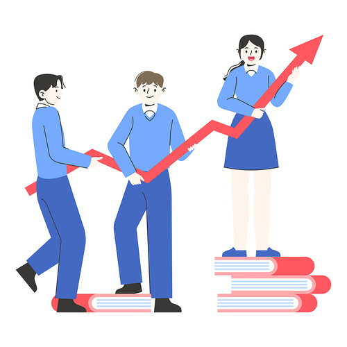 Vector image illustration of students whose grades are rising
