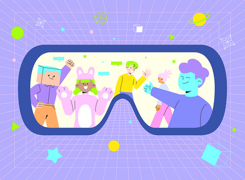 Metaverse_VR Vector illustration of various characters in space