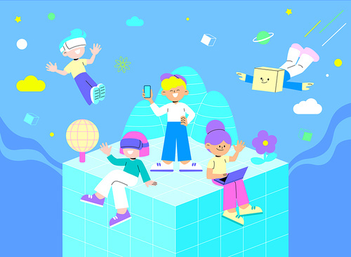 Metaverse_Avatars in virtual space vector illustration