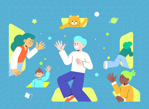 Metaverse_People meeting in virtual space vector illustration