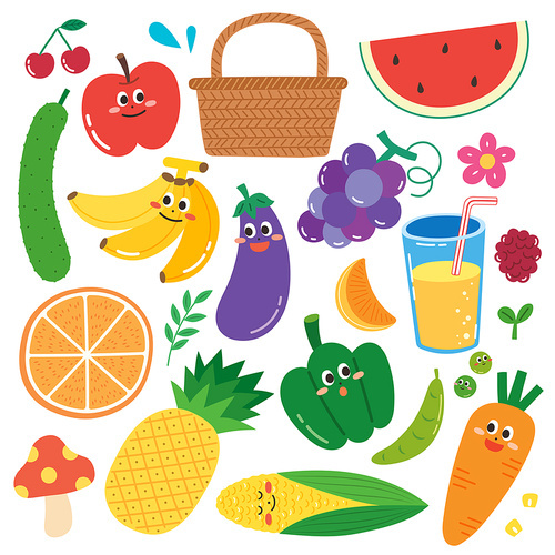 Children's sticker_Fruit, vegetable, vegetable vector sticker illustration