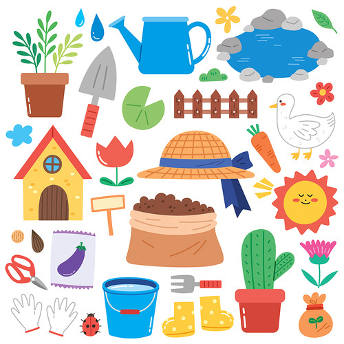 Children's sticker_garden gardening vector sticker illustration