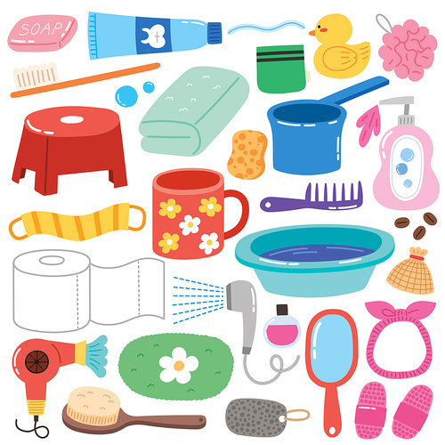 Children's sticker_bathroom supplies vector sticker illustration