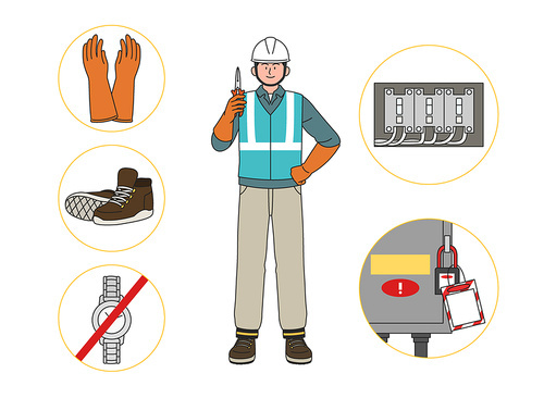 Industrial safety_electrical safety vector illustration