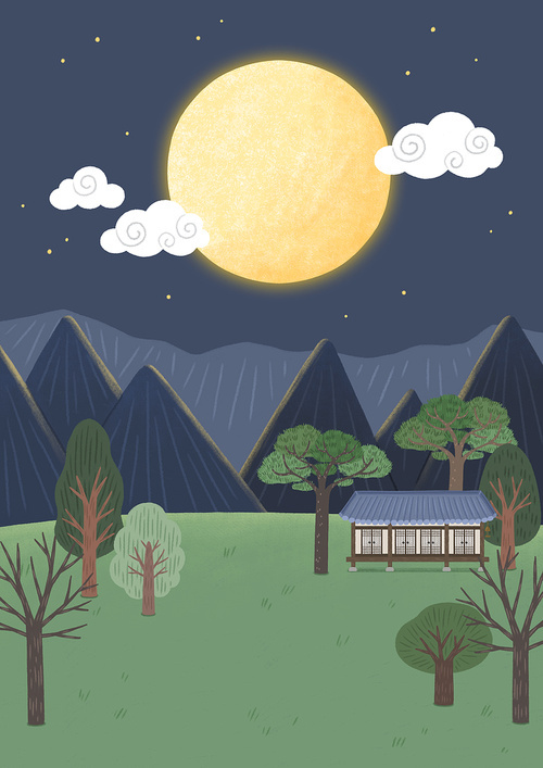 Legal anniversary_Jeongwol Daeboreum Landscape illustration with full moon