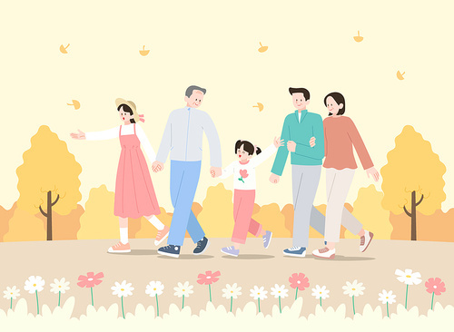Environment and family_ family walking vector illustration