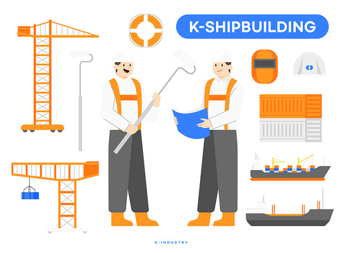 K industry_shipbuilding industry vector illustration