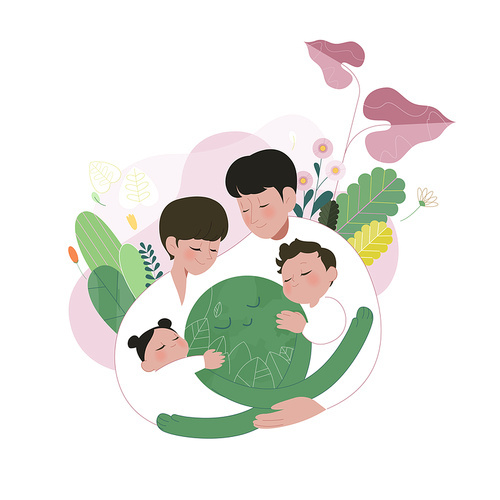 The importance of the environment_Families holding the earth vector illustration
