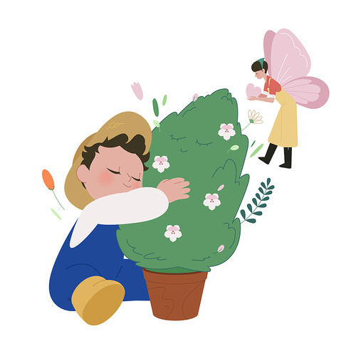 The importance of the environment_Children and butterfly mothers who protect nature vector illustration