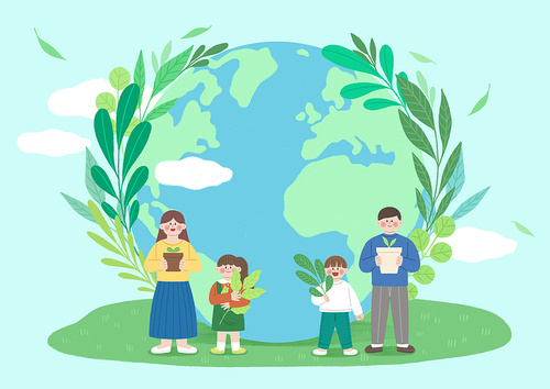 Environment and Family_Earth and Environment Family Illustration