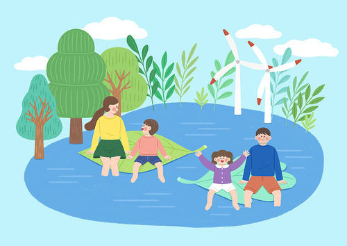 Environment and Family_Environmental Energy Family Illustration on the Leaf