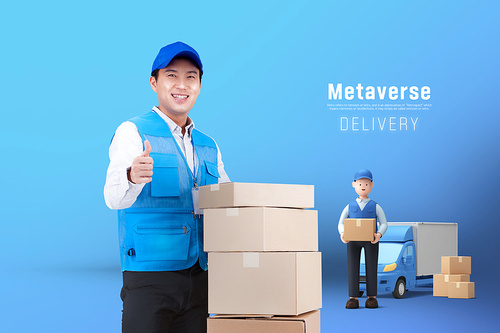 Metaverse _ courier driver and courier driver 3d avatar graphic composite image