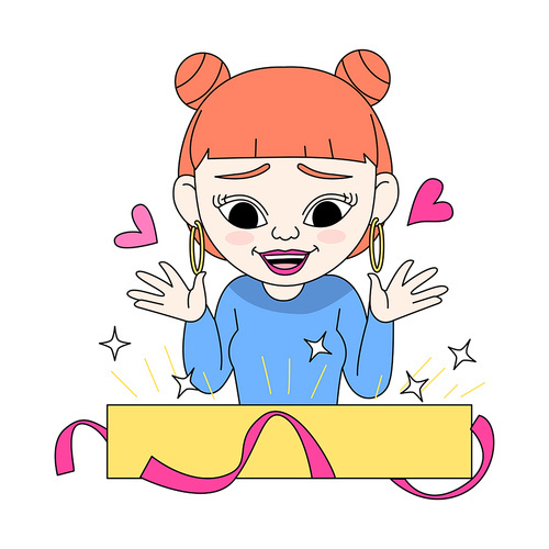 Generation MZ_Girl opening a gift box vector emoticon