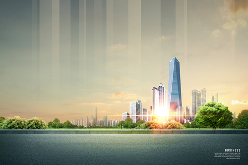 Business building_Graphic composite image of skyscrapers with forest