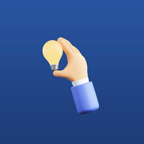 Hand icon_3d graphic of a hand holding a light bulb