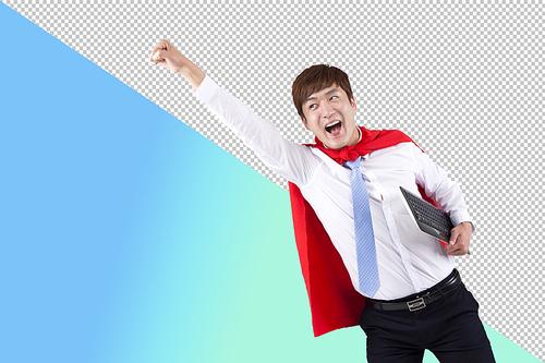 Male Office Worker Hobby Concept_Superman Pose PNG Missing